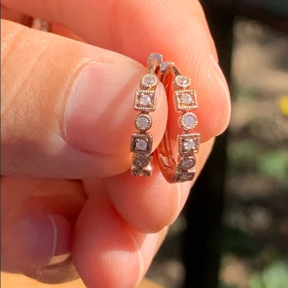 10K Rose Gold & Diamonds Double Click Earrings New - Picture 15 of 15